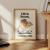 Retro PRINT, Life is Sweet Grab a Spoonful Wall Art, Vintage Motivational Print, Retro Cartoon Character Wall Art, 70s Style Decor, UNFRAMED