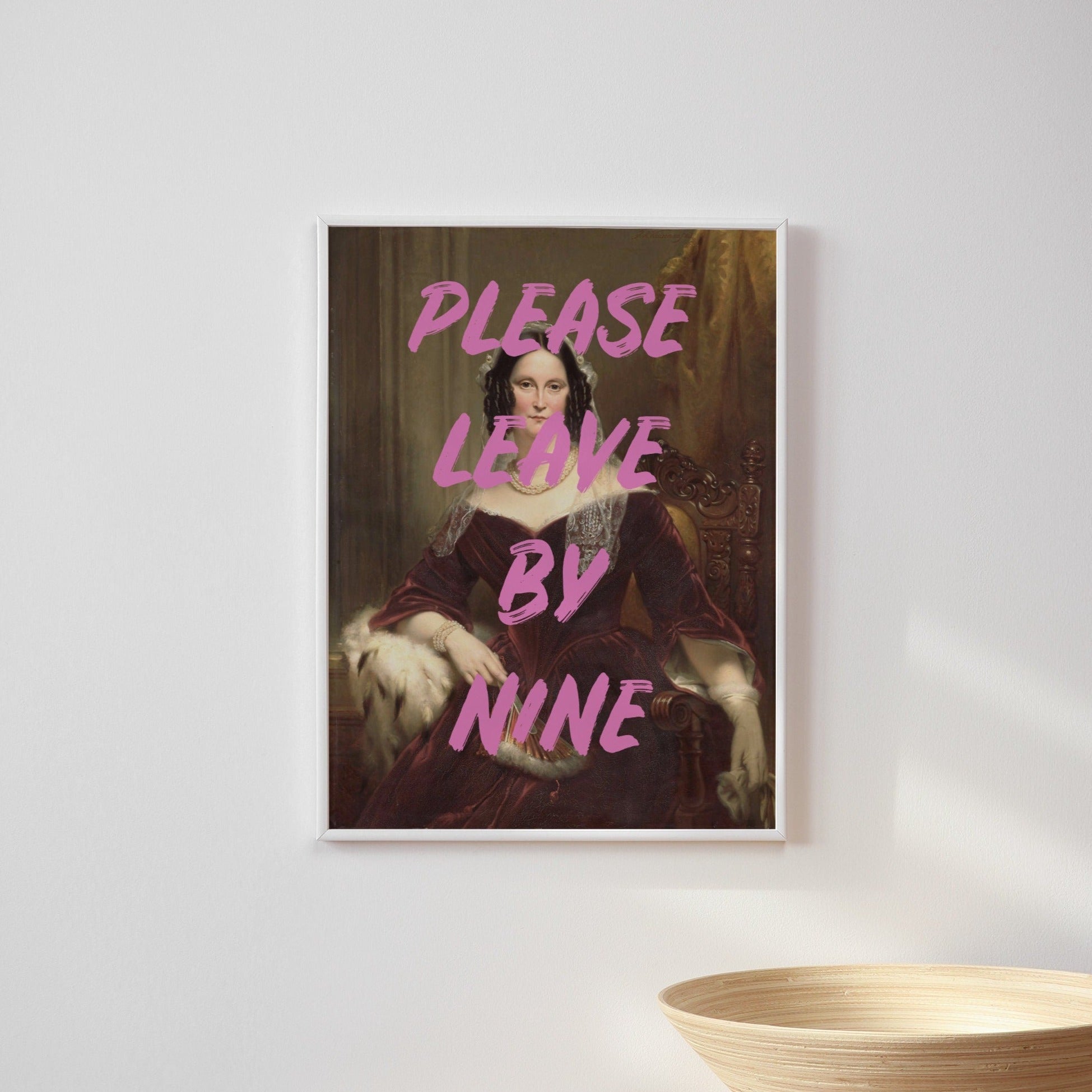 Entryway Wall Art, Please Leave By Nine Quote Art, Vintage Renaissance Woman Painting Art Print, UNFRAMED