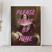 Entryway Wall Art, Please Leave By Nine Quote Art, Vintage Renaissance Woman Painting Art Print, UNFRAMED