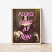 Entryway Wall Art, Please Leave By Nine Quote Art, Vintage Renaissance Woman Painting Art Print, UNFRAMED