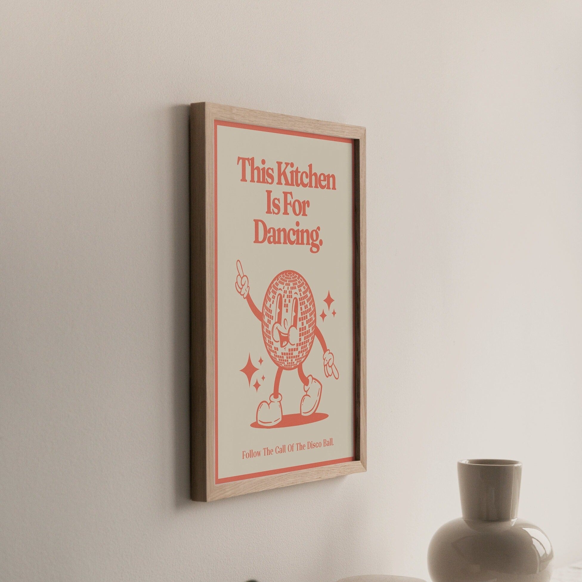 'This Kitchen is for Dancing' Print in Orange and Beige