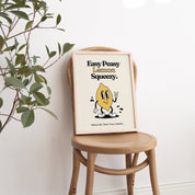 Easy Peasy Lemon Squeezy Print, Retro Cartoon Character Poster, Motivational Kitchen Wall Art, Vintage 70s Art, UNFRAMED