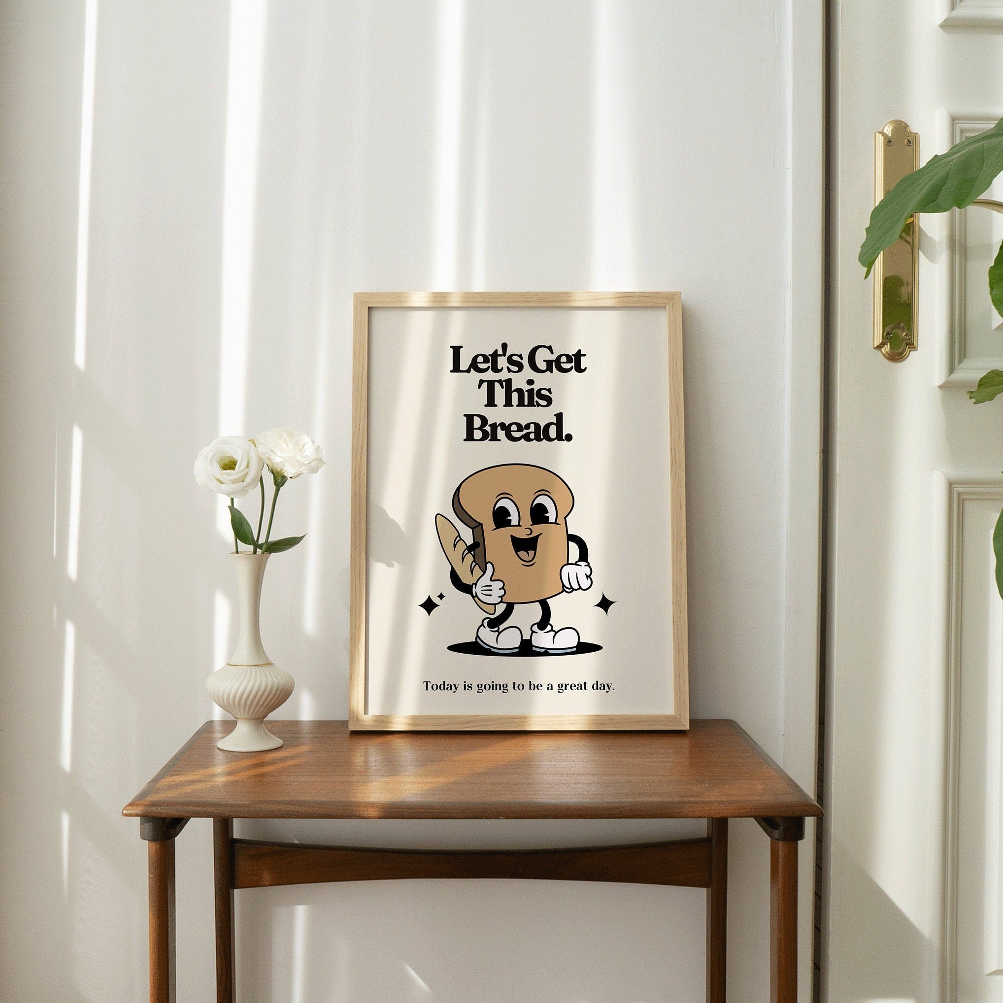 Retro Mascot Art PRINT, Let's Get This Bread, Motivational Kitchen Wall Art, Vintage Home Office Decor, UNFRAMED