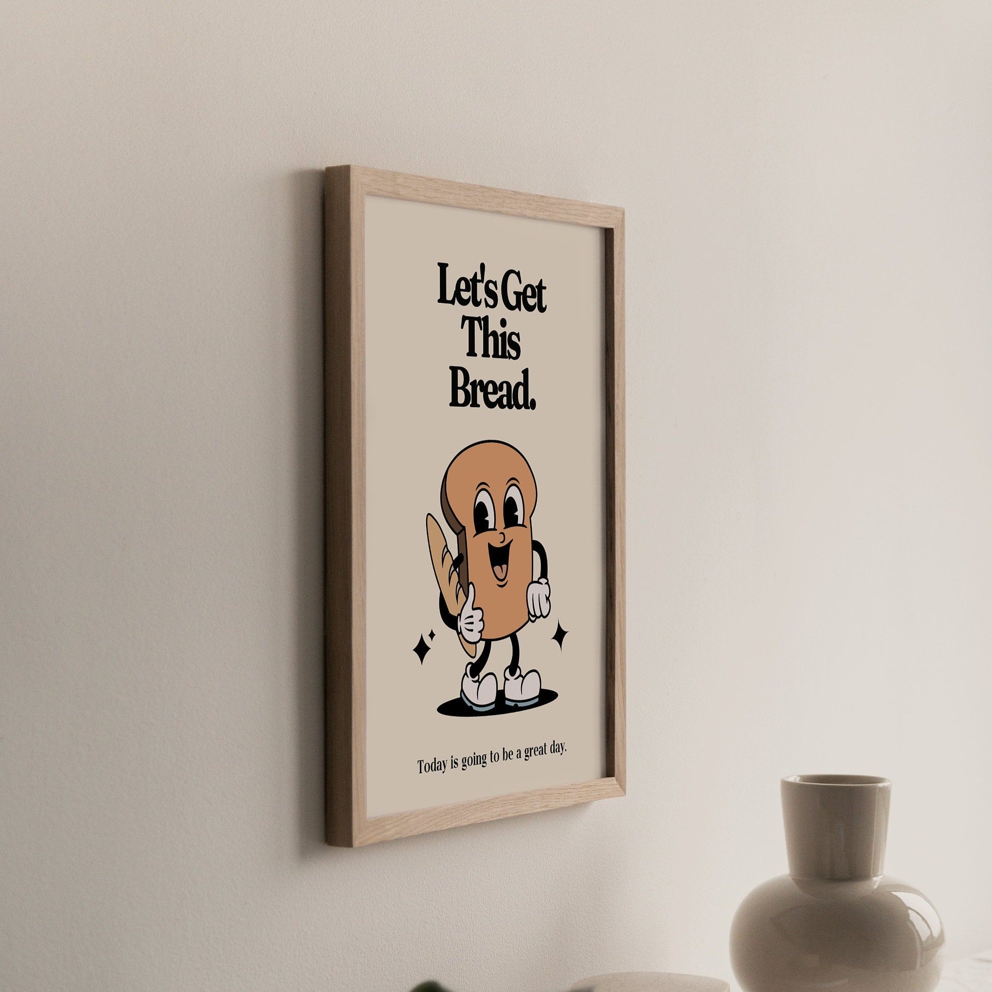 Retro Mascot Art PRINT, Let's Get This Bread, Motivational Kitchen Wall Art, Vintage Home Office Decor, UNFRAMED