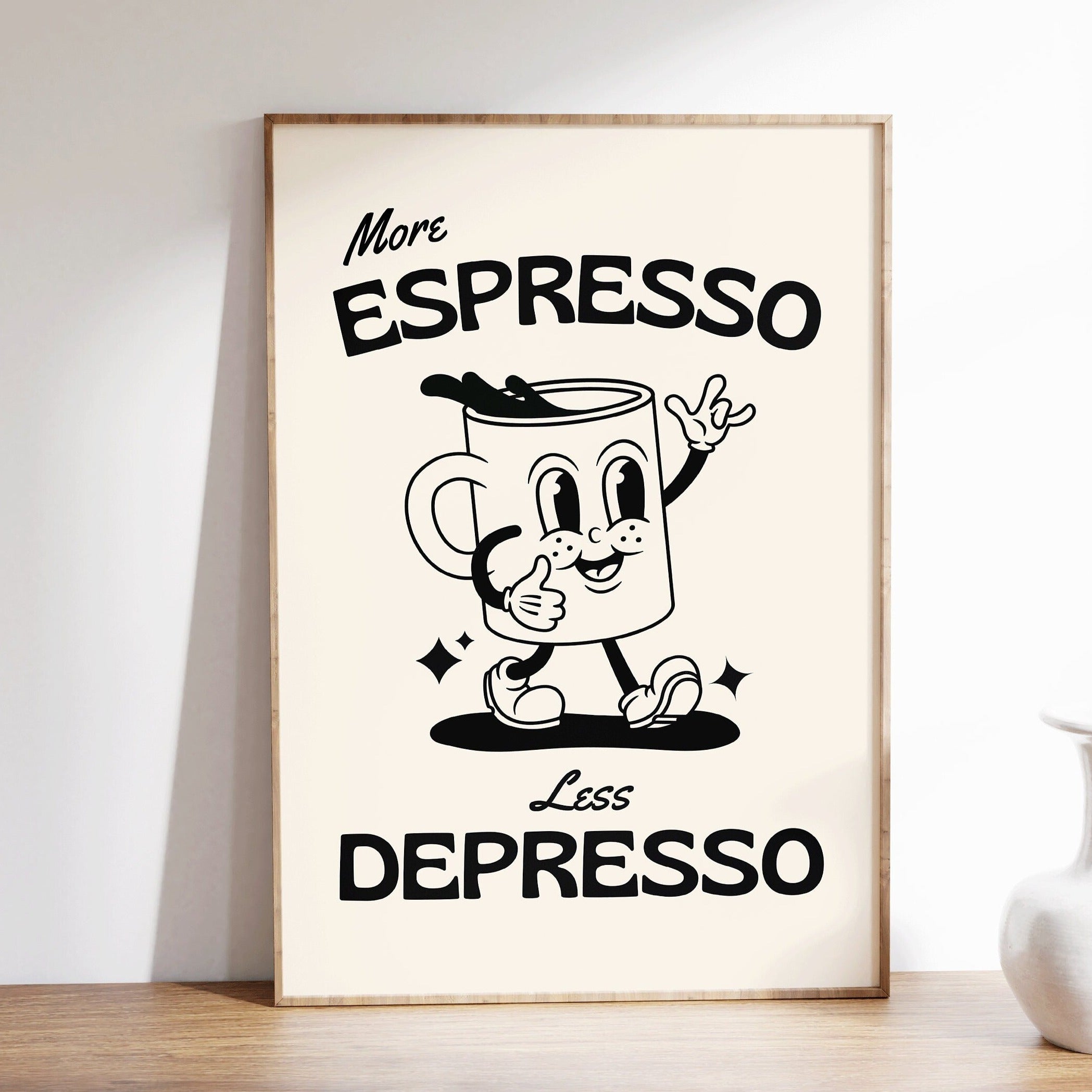 Retro Quote Wall Print, More Espresso Wall Decor, Coffee Bar Cart Art Print, Kitchen Office Wall Poster, Beige and Black, UNFRAMED